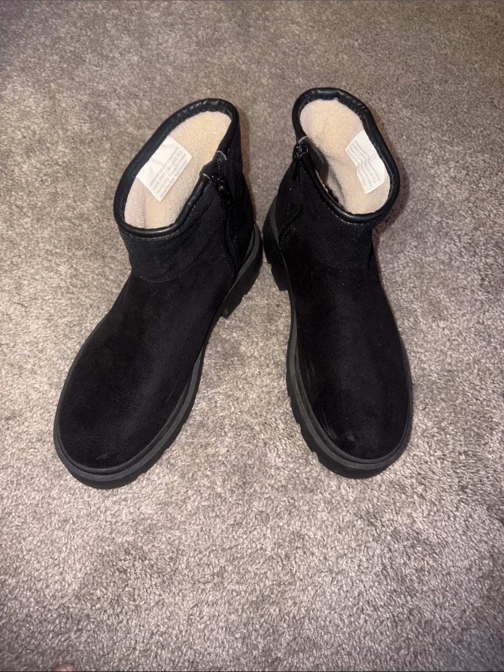 No Boundaries Black Ankle Booties with Cream fleece Lining size 7